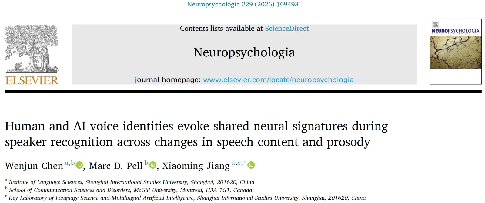 New Article in Neuropsychologia!